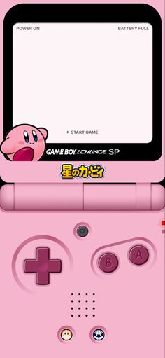 a pink nintendo wii game console with an angry pig on it's screen and the words, game boy advance