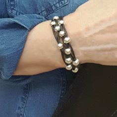 Black Leather and Silver Bead Bracelet for Women is Classic and Elegant. Leather Bracelet For Women, Buy Wholesale Jewelry, Womens Bracelet, Handmade Leather Bracelets, Black Leather Bracelet, Silver Bead Bracelet, Unique Gifts For Women, Bracelet Leather, Discount Jewelry