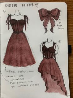 a drawing of a dress on top of a piece of paper with instructions to make it