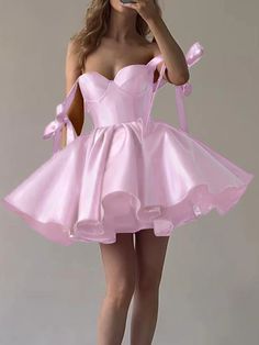 A-Line Homecoming Dresses Corsets Dress Holiday Graduation Short / Mini Sleeveless Spaghetti Strap Pink Dress Satin with Bow(s) 2024 2024 - $119.99