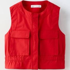 Zara Kids Red Vest With Pockets Sz. 6-7 With Pockets To Store Small Items And Snap Buttons Closure, This Vest Is Both Stylish And Practical. The Vest's Vibrant Red Color Adds A Pop Of Color To Any Outfit, Making It A Great Addition To Your Child's Wardrobe. This Vest Is A Must-Have For Any Young Girl Who Loves Fashion And Functionality. Vest With Pockets, Red Vest, Poplin Top, Zara Kids, Zara Jackets, Kids Jacket, Vibrant Red, Red Color, Must Haves