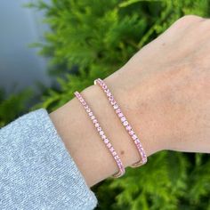 18k GOLD 3.21 CT GENUINE PINK SAPPHIRES 6.75" IN LENGTH Tennis Bracelet, Pink Sapphire, Delicate Bracelet, Diamond Bracelet, 18k Gold, Tennis, Sapphire, Bracelet, Pink