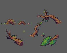 an old - school computer game with trees and rocks