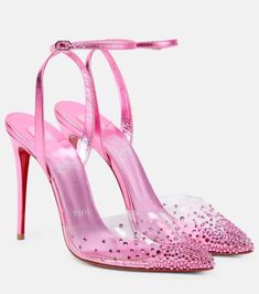 Christian Louboutin Spikaqueen 100 Pink PVC Ankle Strap Sandal Heel Pump 37 | eBay Ankle Strap Sandals Heels, Louboutin Heels, Christian Louboutin Heels, Pink Heels, Pretty Shoes, Dream Shoes, Louboutin Shoes, Fast Fashion, Ankle Strap Sandals