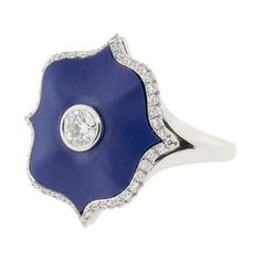 A platinum Mini Lotus ring centered upon a round brilliant cut colorless diamond set in matte blue ceramic with a colorless diamond micropavé surround. Ashoka Diamond, Triple Band Ring, Lux Fashion, Lotus Ring, Ceramic Ring, Swirl Ring, Colorless Diamond, Ceramic Rings, Wide Bracelet