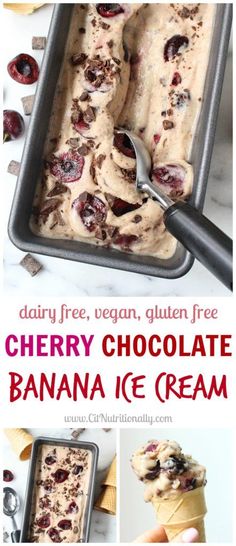 cherry chocolate banana ice cream in a pan