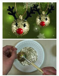 two pictures with christmas decorations on them, one is gold and the other is silver