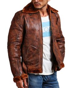 Men Brown Biker Shearling Bomber Leather Jacket Embrace urban fashion with the AlexGear brown shearling bomber jacket, an outerwear made for those who do not shy away from daring styles. Exuding rich brown hues, the jacket boasts timeless sophistication, making it a classic standout piece in your wardrobe.For all our bikers seeking a durable fashion statement, look no further, as this brown jacket is crafted using 100% genuine leather, making it highly resilient. The soft, supple leather drapes effortlessly around the body, offering a fitted structure. And that’s not all! The interior utilizes a faux fur lining for extra warmth and comfort, shielding you from the cold for stress-free adventures.The faux fur details around the hem, sleeves, and collar add an edgy and rugged allure, while th Luxury Brown Biker Jacket With Faux Fur Lining, Brown Leather Jacket Outfit, Luxury Distressed Brown Rugged Leather Jacket, Rugged Distressed Brown Leather Outerwear, Rugged Brown Shearling Leather Jacket, Brown Leather Single-breasted Outerwear, Fur Leather Jacket, Leather Jacket Outfits, Brown Jacket