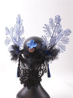 Mask High-End Lace Ribbon Tassel Black Blue Veil Full Face Flower DecorationExaggerated Stage Party Ribbon Tassel, Blue Veil, Face Flower, Holiday Halloween, Picture Style, Lace Ribbon, Full Face, Veil, Black Blue