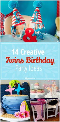 a collage of photos with the words creative twins birthday party ideas