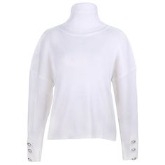 Thickness: Thick （Winter)Material Composition: BlendMaterial: Cotton,SpandexDecoration: ButtonCollar: Turtleneck White Buttoned Sweater For Winter, Winter Turtleneck Sweater With Buttons, White Turtleneck For Workwear In Winter, White Winter Tops With Button Closure, White Tops With Button Closure For Winter, Knitted Turtleneck, Knit Turtleneck Sweater, White Sweaters, Turtleneck Sweater