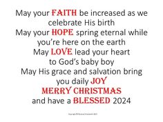 a christmas card with the words, merry christmas and a message from jesus on it