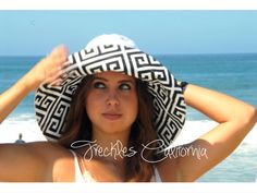 "Original wide brim sun hat by Freckles California Great vacation hat. This stunning classic white wide brim sun hat is perfect for your travels as it offers great sun protection with its wonderful large brim. Chic and stylish accessory all the while shielding your face from the sun with its classic wide brim. The top outer brim is a solid white fabric and under the brim in this photo is a black and white printed fabric. You get to select what color you want for under the brim - see color choice Vacation Hat, Sequin Hat, Floppy Straw Hat, Summer Hats For Women, Large Hats, Wide Brim Sun Hat, Hat Custom, Sun Protection Hat, Sun Hats For Women