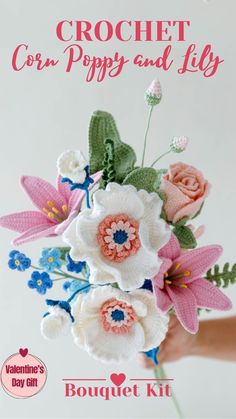 crochet flowers and lily bouquet kit for valentine's day or mother's day