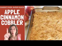 an apple cinnamon cobbler recipe is shown in this video