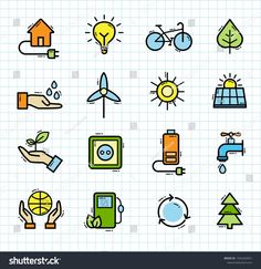 hand drawn icons set on lined paper background stock photo, royalty illustration and clipart