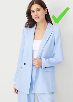 11 Blazers That Make You Look Older - In Fashion We Trust Light Blue Blazer Outfits For Women, Light Blue Blazer Outfit, Blue Blazer Outfits For Women, Blue Linen Blazer, Trendy Petite Clothing, Blue Linen Suit, Light Blue Blazer, Blazer Bleu