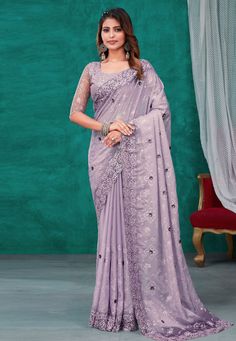 Organza Saree with blouse in Light purple colour 6571 Desc: Color : Light Purple Fabric : Organza Work : Embroidery Wash Care : Dry clean Sleeve Style : Half Sleeve Long Sleeves : Done only in Custom Stitch Sleeves Lining : Done only in Custom Stitch Bust Size : 32 to 42 Inches Occasion : Festival Diwali Eid Durga Pooja Ganesh Charturthi Dussehra. With Express Free Shipping Buy Indian Party wedding and bridal sarees Organza Saree with blouse in Light purple colour 6571 online in USA, UK and Cana Net Saree Blouse Designs, Net Saree Blouse, Designer Sarees Wedding, Simple Saree Designs, Fashionable Saree Blouse Designs, Simple Sarees, Casual Saree