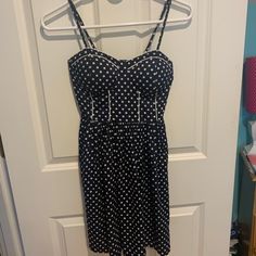 Teens Sundress! Polka Dot Navy And White Never Worn Before! Polka Dress, American Rag, Dresses Xs, Navy And White, Sundress, Polka Dot, Polka Dots, Color White, Dots