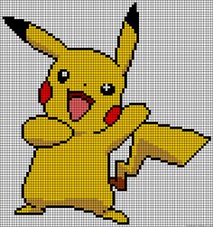 a cross stitch pattern with a pikachu holding an object in it's hand