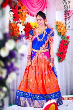 Lehenga Indian Weddings, Pink Half Sarees, Ikkat Lehenga, Lehenga Indian, Half Saree Function, Langa Voni, Ikkat Dresses, Lehenga Saree Design, Half Saree Lehenga