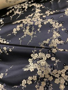 Black & Gold Cherry Blossoms Floral - Silk Brocade Fabric Silk/rayon brocade Cherry Blossom Fabric, Silk Brocade Fabric, Plum Wine, Silk Velvet Fabric, Gold Brocade, Pretty Fabric, Schwarz Gold, Silk Brocade, Brocade Fabric