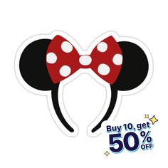 minnie mouse ears with red and white polka dots on the ears are 50 % off