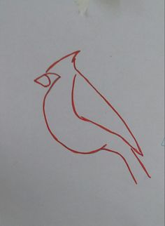 a drawing of a red bird on white paper