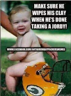 a baby sitting on top of a football helmet with the caption make sure he wipes his clay when he's done taking a jordy