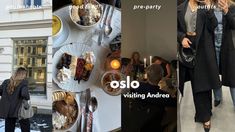 two women are walking past a table with desserts on it