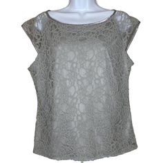 Nwt Laundry By Shelli Segal Women Sz L Gray Silver Short Cap Sleeve Lace Blouse. Msrp $125 Measurements In Photos Are Approximate. Smoke Free Pet Friendly Home 3 Silver Tops For Summer Wedding, Silver Wedding Tops For Summer, Summer Wedding Silver Tops, Green Halter Top, Lace Top Blouse, Red Sleeveless Blouse, Puffy Sleeve Top, Pink Sleeveless Blouse, Silver Shorts