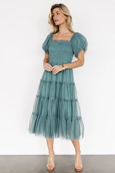 Liv Tulle Midi Dress | Eucalyptus - Baltic Born Eucalyptus Color, Midi Tulle Dress, Tulle Midi Dress, Tulle Material, Winter Formal Dresses, Green Eucalyptus, Tiered Midi Skirt, Baltic Born, Midi Dress Style