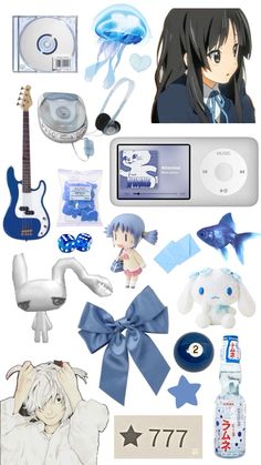 an assortment of items that are being displayed on a white background, including a cell phone