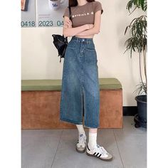 K29 Denim Skirt/Jeans Skirt  lp / Hips / Length:   S: 70 / 92 / 75 M: 72 / 96 / 76 L: 74 / 98 / 77  Xl: 78 / 104 / 78 Xxl: 84 / 106 / 79  Note:  - There is likely a 1-3 cm difference on the size due to manual measurement - Due to the different monitor and light effect, the real color may be slightly different from the picture - Do not receive any complaints without video unboxing, full video from scratch before the package opens Items price includes shipping fee that should be borne by the buyer. Denim Skirt Midi, Style Denim Skirt, Skirt Jeans, Skirt Denim, Jeans Skirt, Denim Midi Skirt, Hip Length, Denim Fashion