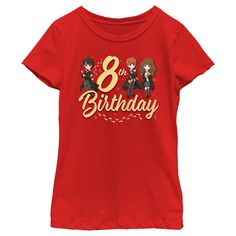 Have a fantastical birthday this year and unlock magical secrets hiding in the closet under the stairs with these officially licensed Harry Potter styles! Head to Hogwarts with your favorite witches and wizards and learn to defeat He Who Shall Not Be Named! This Girls' Harry Potter and the Deathly Hallows: Part 2 8th Birthday Friends Graphic T-Shirt portrays Harry Potter, Hermione Granger, and Ron Weasley in a cute animated style alongside the words: "8th birthday" printed in yellow lettering ac Harry Potter 10th Birthday Shirt, Closet Under The Stairs, Harry Potter 6, Deathly Hallows Part 2, Friends Graphic, Birthday Friends, Harry Potter Hermione Granger, The Deathly Hallows, Harry Potter Style