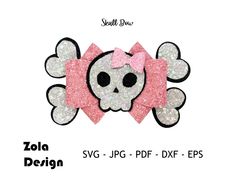 a skull with a pink bow on it's head is shown in the shape of a