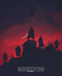 the poster for knights of ren, featuring two men standing on top of a hill