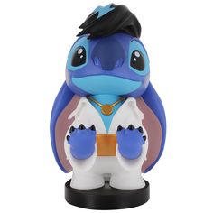 the figurine is wearing a blue and white outfit