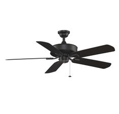 a black ceiling fan with three blades on the blade and two light bulbs attached to it