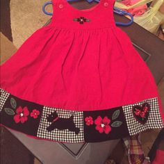 This Dress Was Part Of A 2 Pic Set Purchased At A Boutique The Bloomers Were Lost And The Dress Never Worn. Size 18 Months And Tag Does Not Show Brand. Boutique Brand. Red Cotton Dress For Play, Red Cotton Casual Dress, Red Corduroy Dress, Girls Red, Brand Dresses, Corduroy Dress, Kids Boutique, Boutique Brands