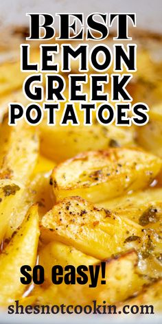 Lemon Greek potatoes in a roasting pan. Roasted Greek Potatoes, Homemade Baked Beans, Potato Recipes Side Dishes