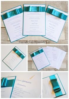 the steps in how to make an elegant wedding card with satin ribbon and matching envelopes