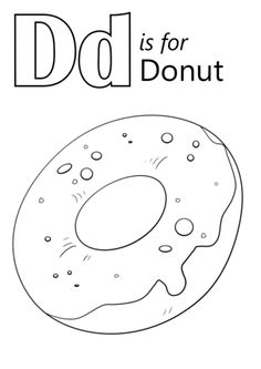 the letter d is for donut coloring page with an image of a doughnut