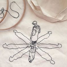 an embroidered t - shirt with a drawing of a man on it next to some scissors