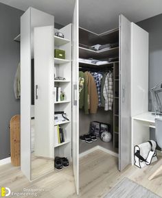 30 Amazing Corner Wardrobe Ideas | Engineering Discoveries Breezeway Mudroom, Bed Storage Ideas, Work Station Ideas, Thomas Bedroom, Hall Wardrobe