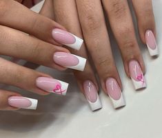 #summer #frenchnails Acrylic Nail Designs Simple, French Nails With Design, Pink Nails With Heart, Nails Cute Pink, Heart Nail Art Designs, France Nails, Pink Heart Nails, Pink French Nails, Heart Nail Art