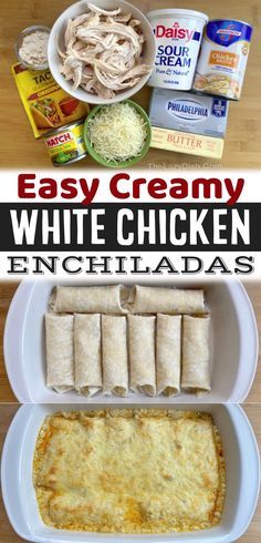 easy creamy white chicken enchiladas are the perfect appetizer for any family