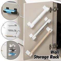 the wall storage rack is open and ready to use