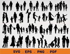 silhouettes of people and children in different poses