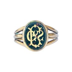 This chunky bloodstone signet ring has engraving of the initials 'CCS' highlighted in gold. Modelled in 18carat gold. Fully hallmarked London 1917. Ring Size:U or 10 Stone Dimensions: 13x10mm Weight: 5.9g Engraved Signet Ring, Gold Engraving, Signet Ring, Initials, Jewelry Rings, Ring Size, Art Deco, London, Ring